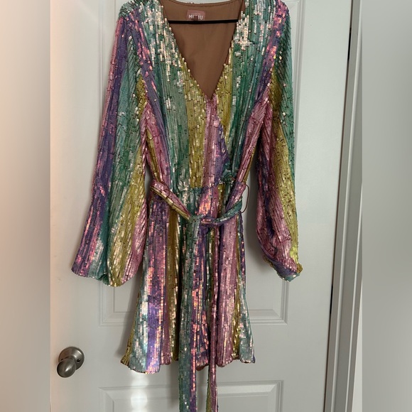 Show Me Your MuMu Pastel Rainbow Sequin Mini Dress - Picture 13 of 13